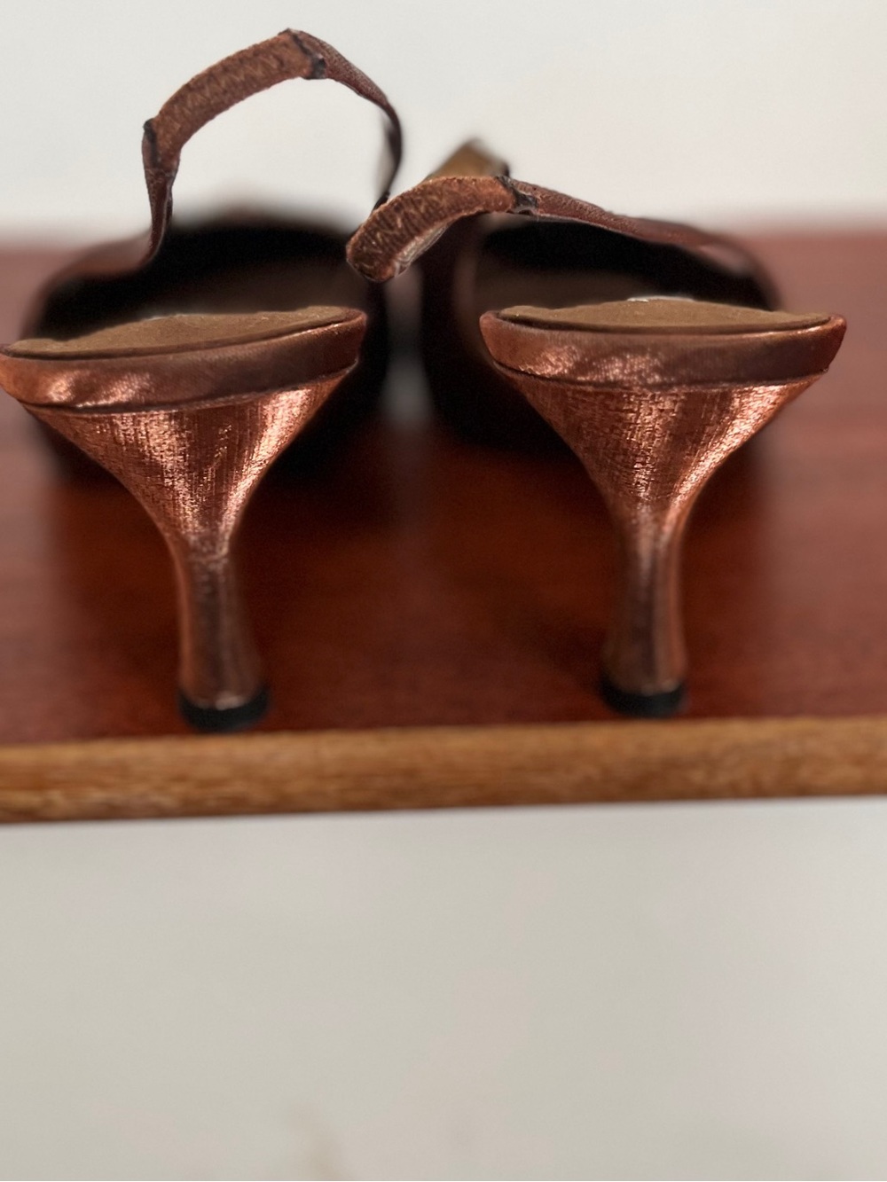 Nina Bronze Embellished Pointy Satin Slingback Heels NWT & Dustbag - Picture 7 of 11